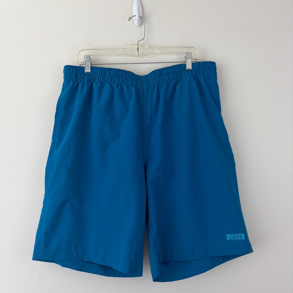 Duluth Trading Co Mens Blue Mesh Lined Swim Trunks Shorts XL Drawstring Pocket